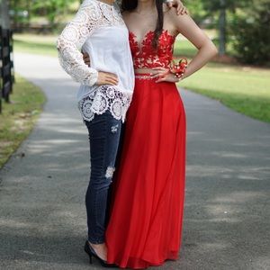 Two Piece Red Prom Dress